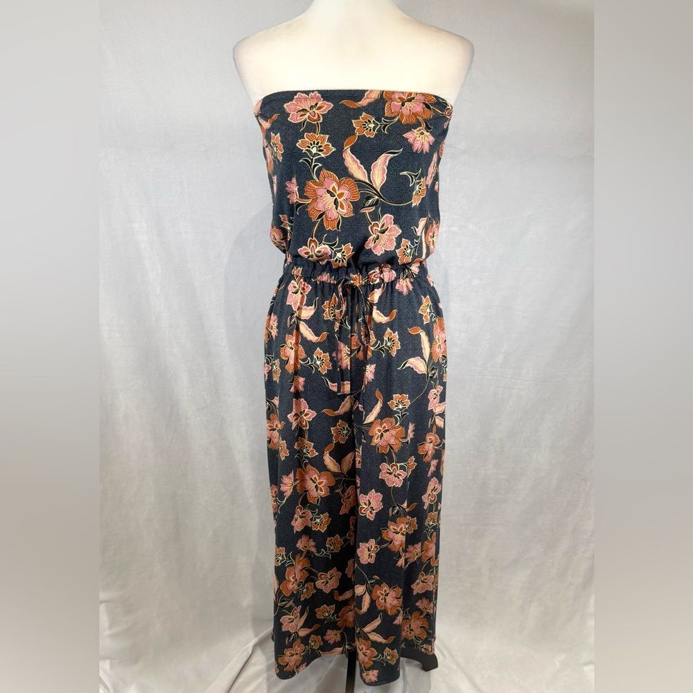 Maurice’s strapless blue and pink cropped jumpsuit with pockets size XS
